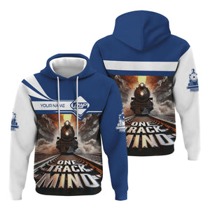 Railspirit Personalized Duluth, Winnipeg and Pacific Railway Hoodie One Track Mind Train Printed ZIp Up Hoodie