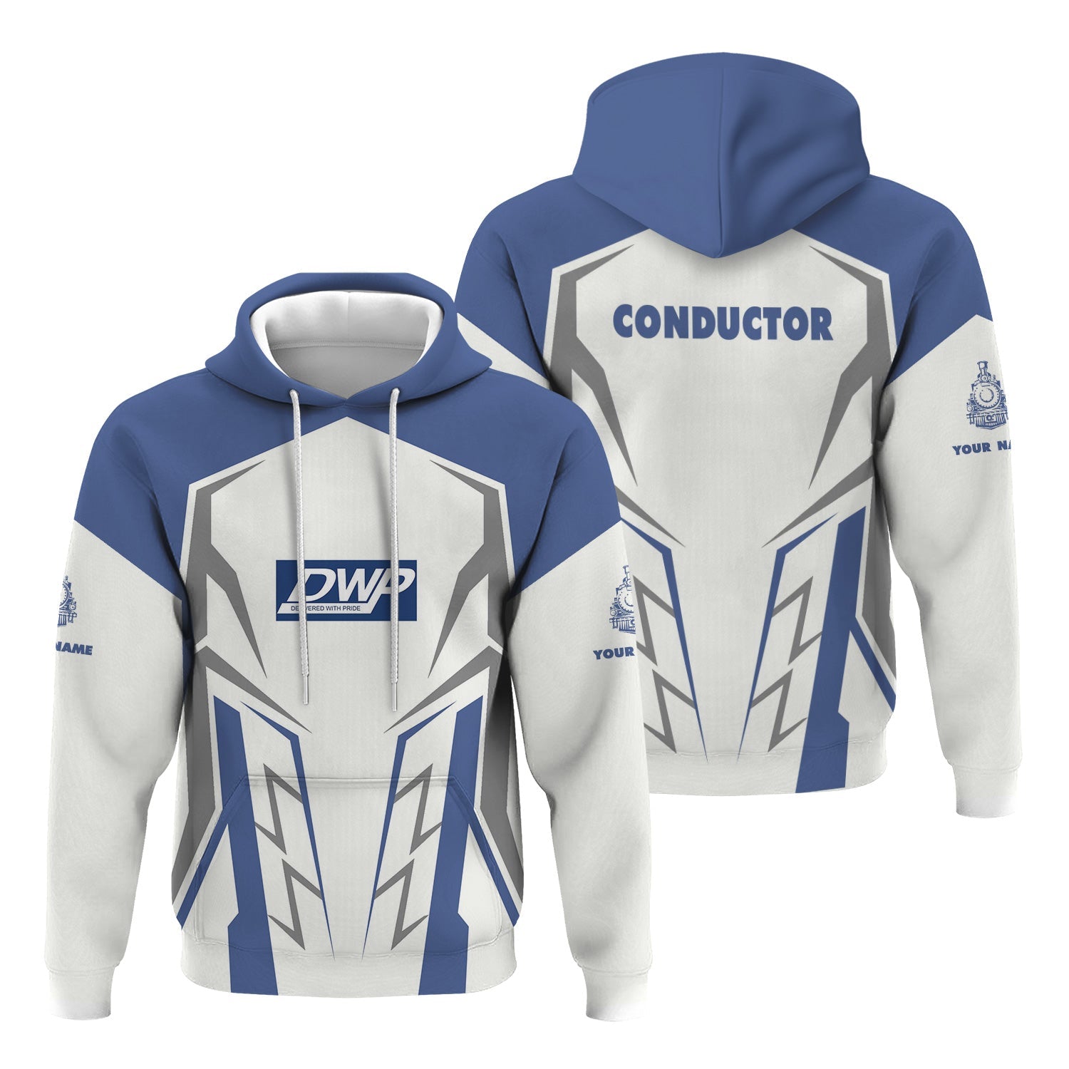 Railspirit Personalized Duluth, Winnipeg and Pacific Railway Hoodie Futuristic Design with Custom Job Train Zip Up Hoodie