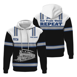 Railspirit Custom Name Duluth, Winnipeg and Pacific Railway Hoodie Eat Train Sleep Repeat Printed Train Zip Hoodie