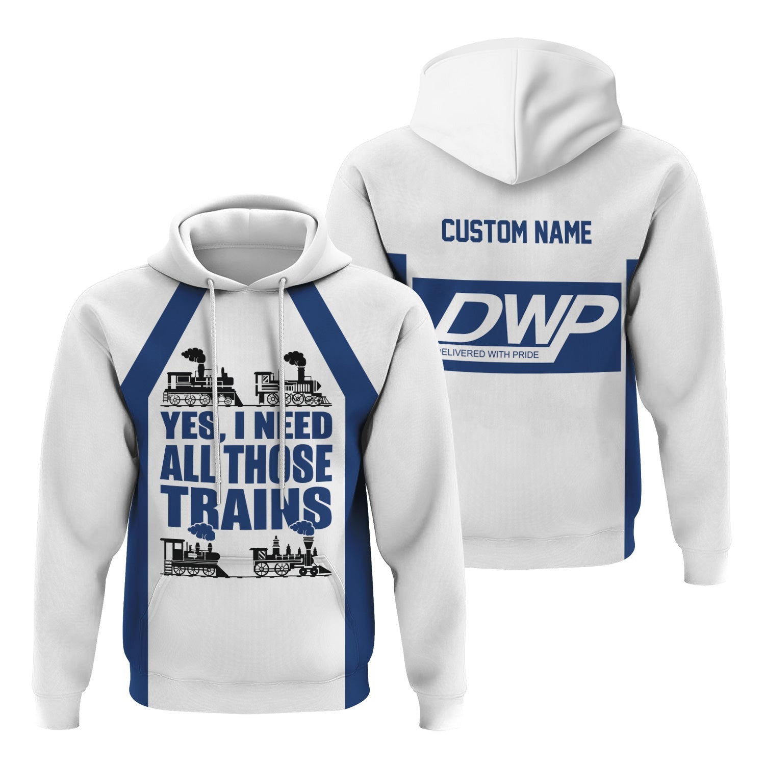 Railspirit Custom Name Duluth, Winnipeg and Pacific Railway Hoodie Yes I Need All Those Train Printed Zip Hoodie