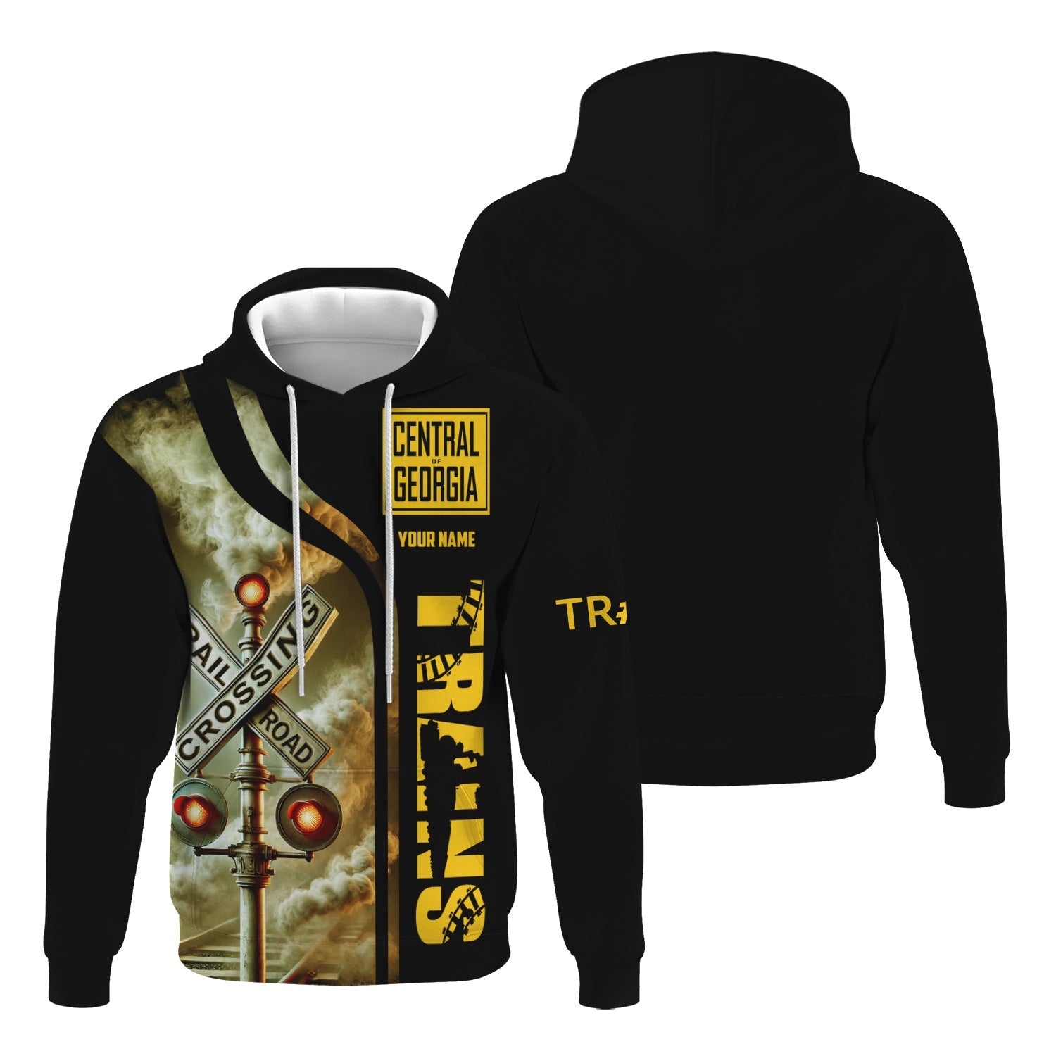 Railspirit Custom Name Central of Georgia Railway Hoodie Railroad Crossing Sign Printed Zip Hoodie