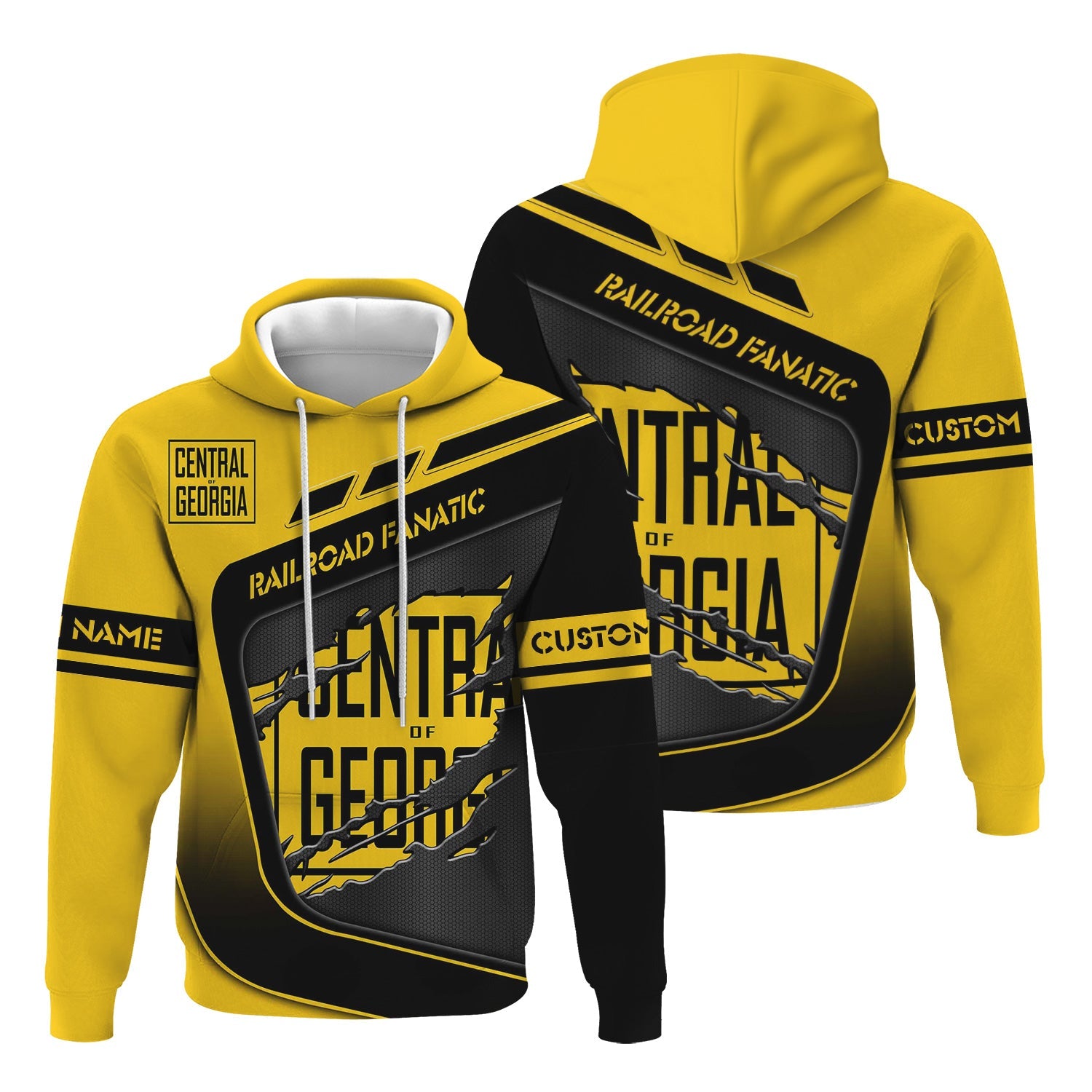 Railspirit Personalized Central of Georgia Railway Hoodie Ripped Texture Style Train Zip Up Hoodie For Railroad Fanatic