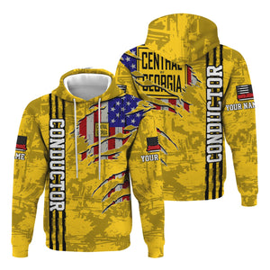 Railspirit Personalized Central of Georgia Railway Hoodie USA Flag Claw Art with Custom Job Train Zip Up Hoodie