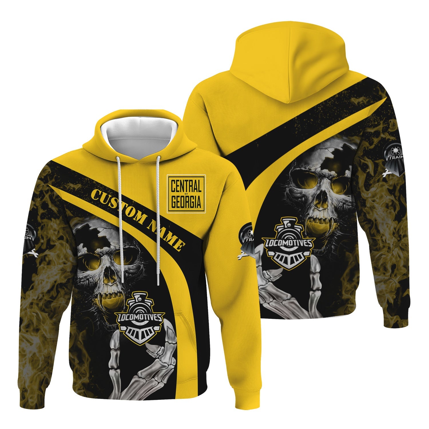Railspirit Personalized Central of Georgia Railway Hoodie Flame Skull Design Train Zip Up Hoodie for Locomotive Fans