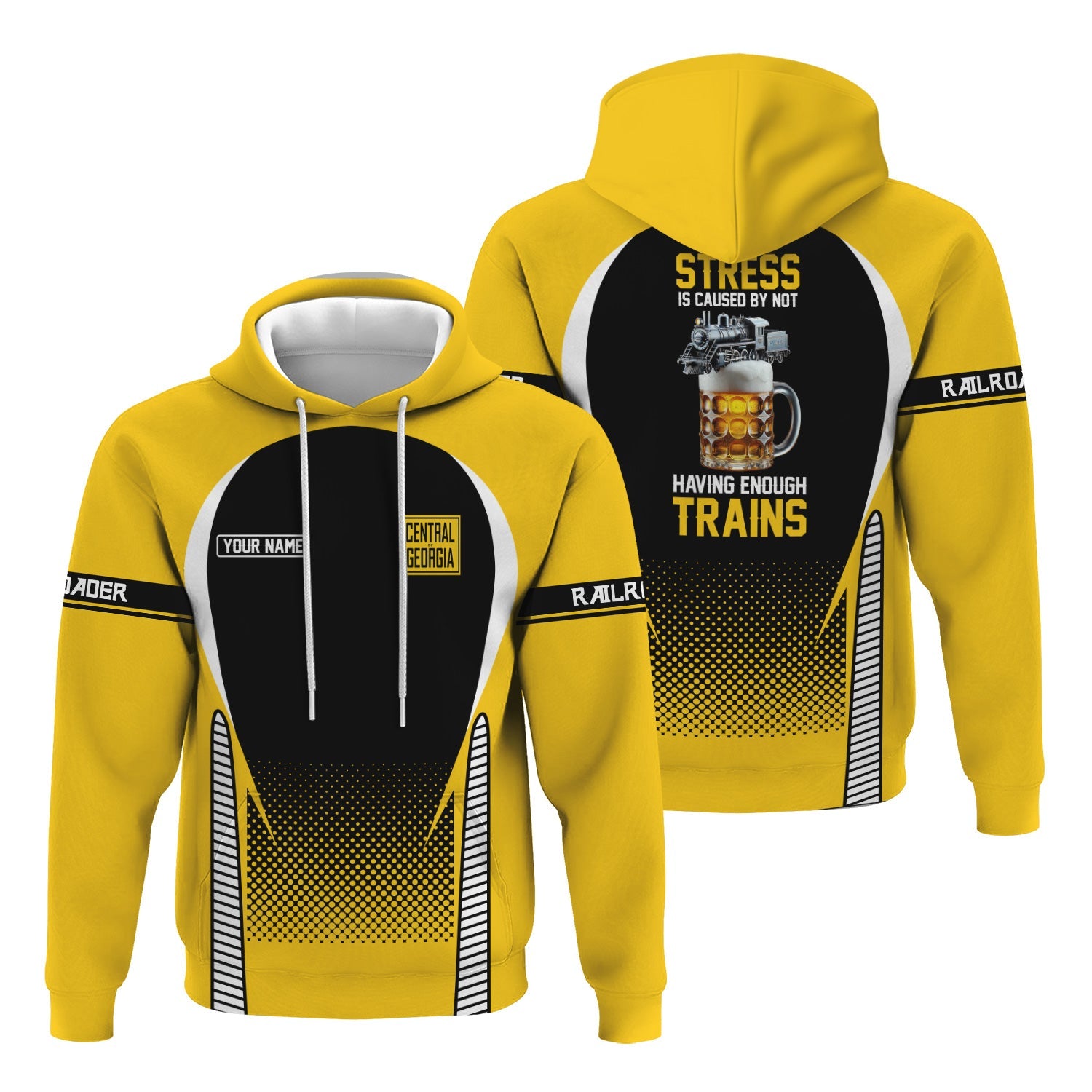 Railspirit Personalized Central of Georgia Railway Hoodie Stress Is Caused By Not Having Enough Trains Zip Up Hoodie