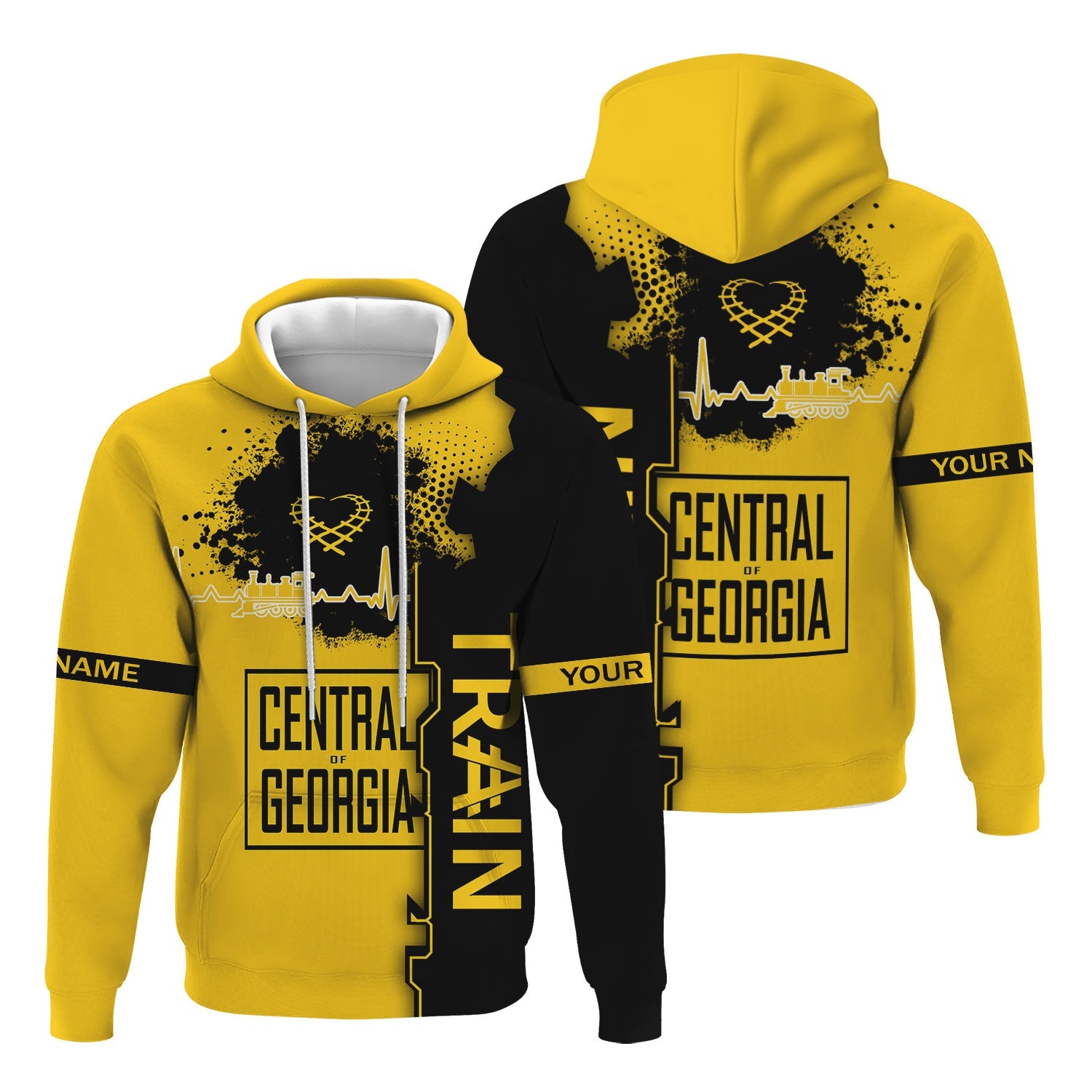Railspirit Personalized Central of Georgia Railway Hoodie Engine Heartbeat and Track Love Style Zip Up Hoodie Gift Idea For Train Lovers