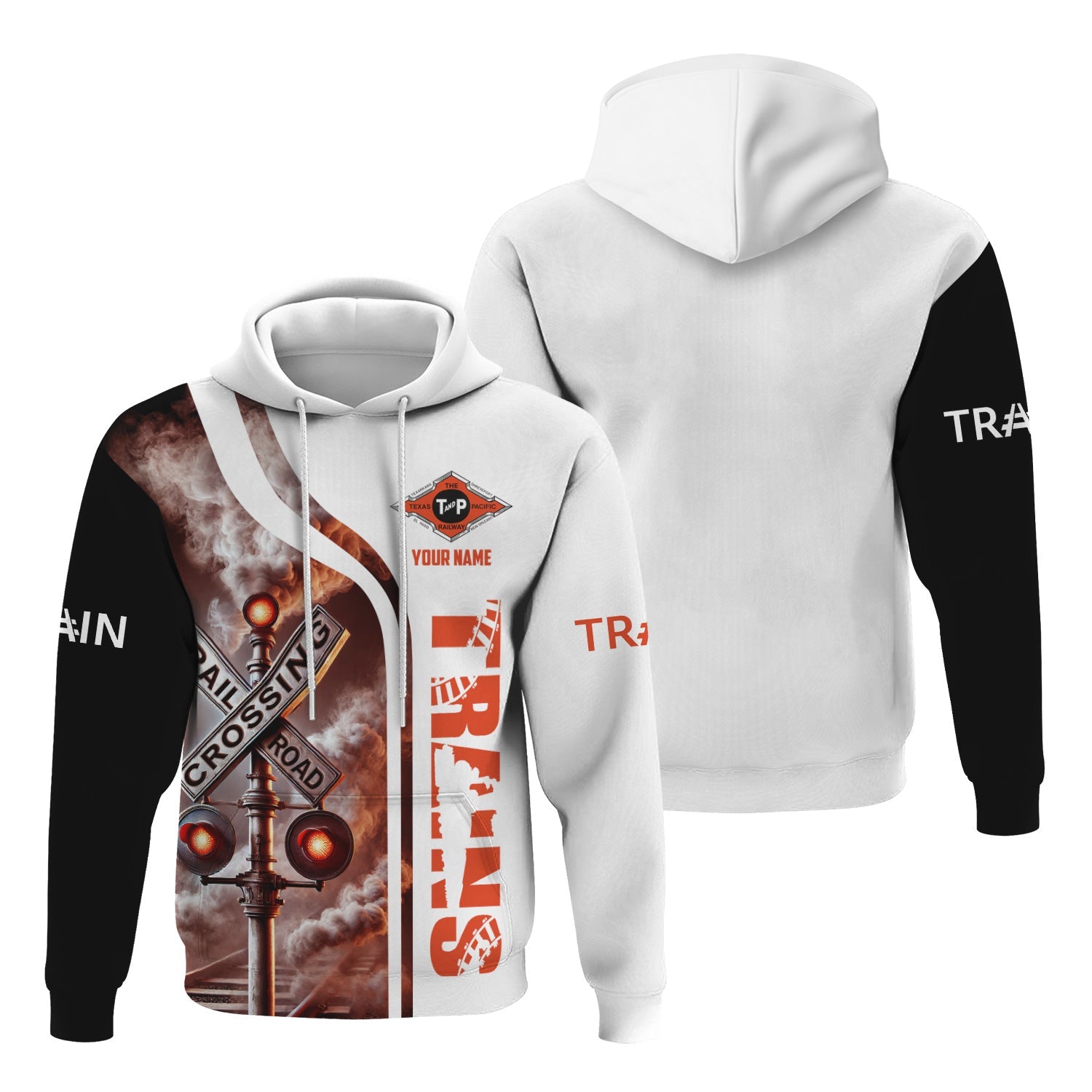 Railspirit Custom Name Texas and Pacific Railway Hoodie Railroad Crossing Sign Printed Zip Hoodie