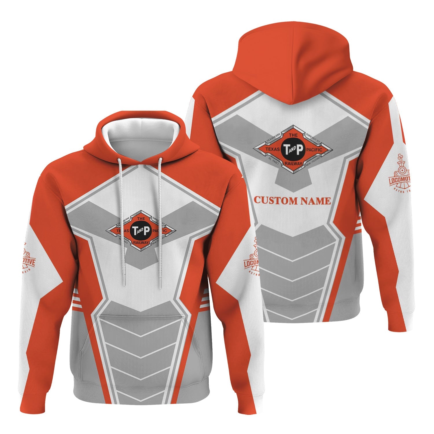 Railspirit Personalized Texas and Pacific Railway Hoodie Engine-Inspired Style Train Zip Up Hoodie for Railroad Fanatic