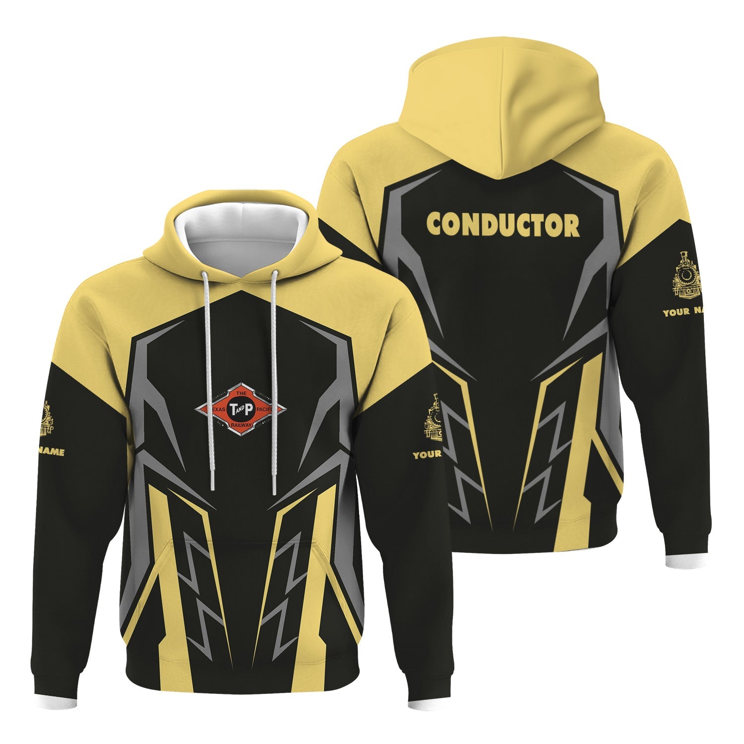 Railspirit Personalized Texas and Pacific Railway Hoodie Futuristic Design with Custom Job Train Zip Up Hoodie