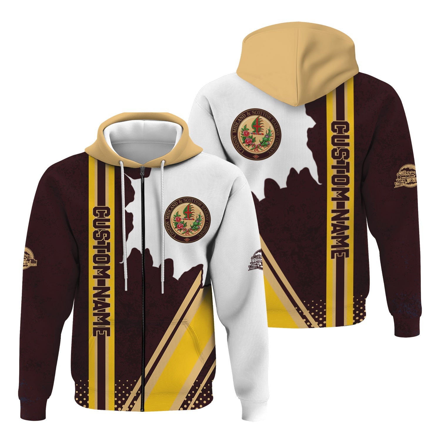 Railspirit Personalized London, Midland and Scottish Railway Hoodie All Over Printed Unisex Zip Up Hoodie