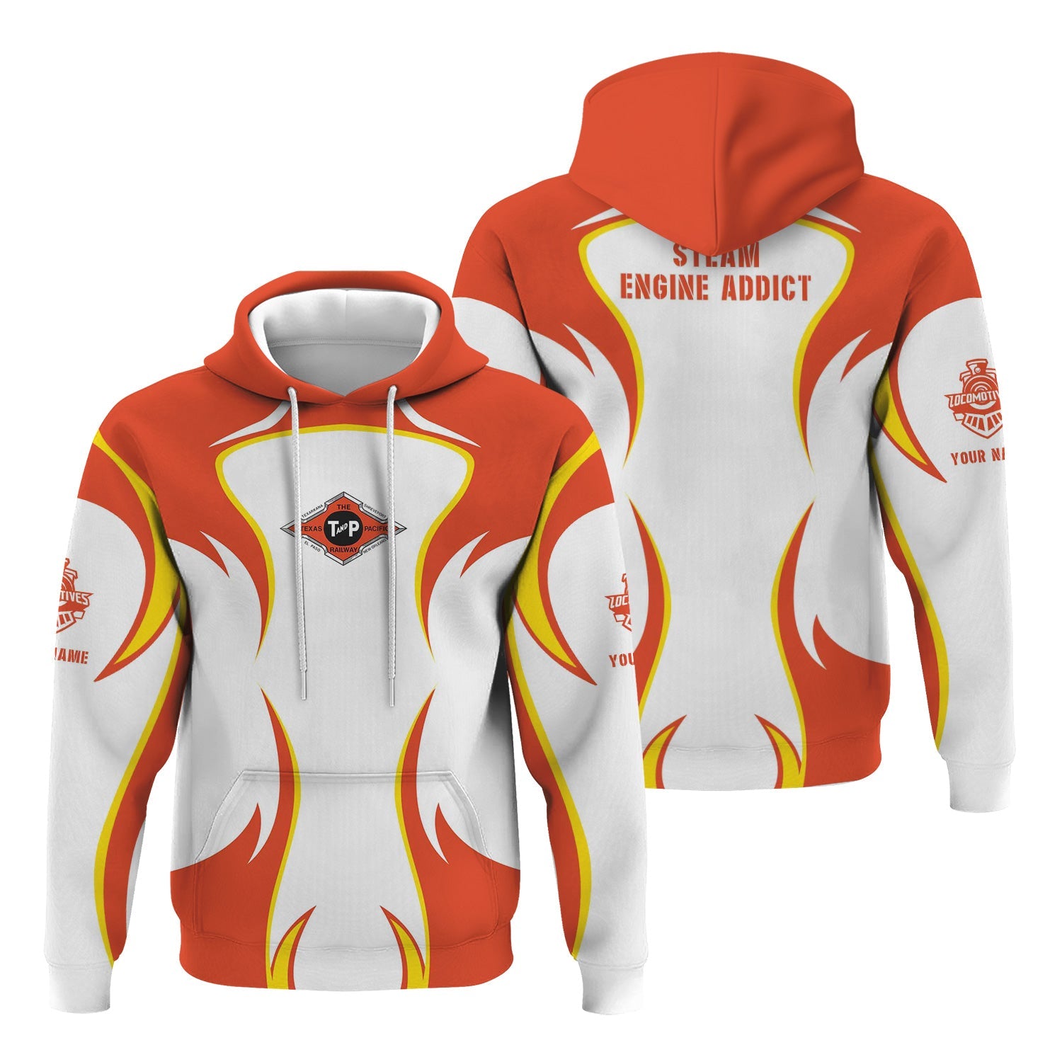Railspirit Personalized Texas and Pacific Railway Hoodie Distinctive Flame Style Zip Up Hoodie For Steam Engine Addict