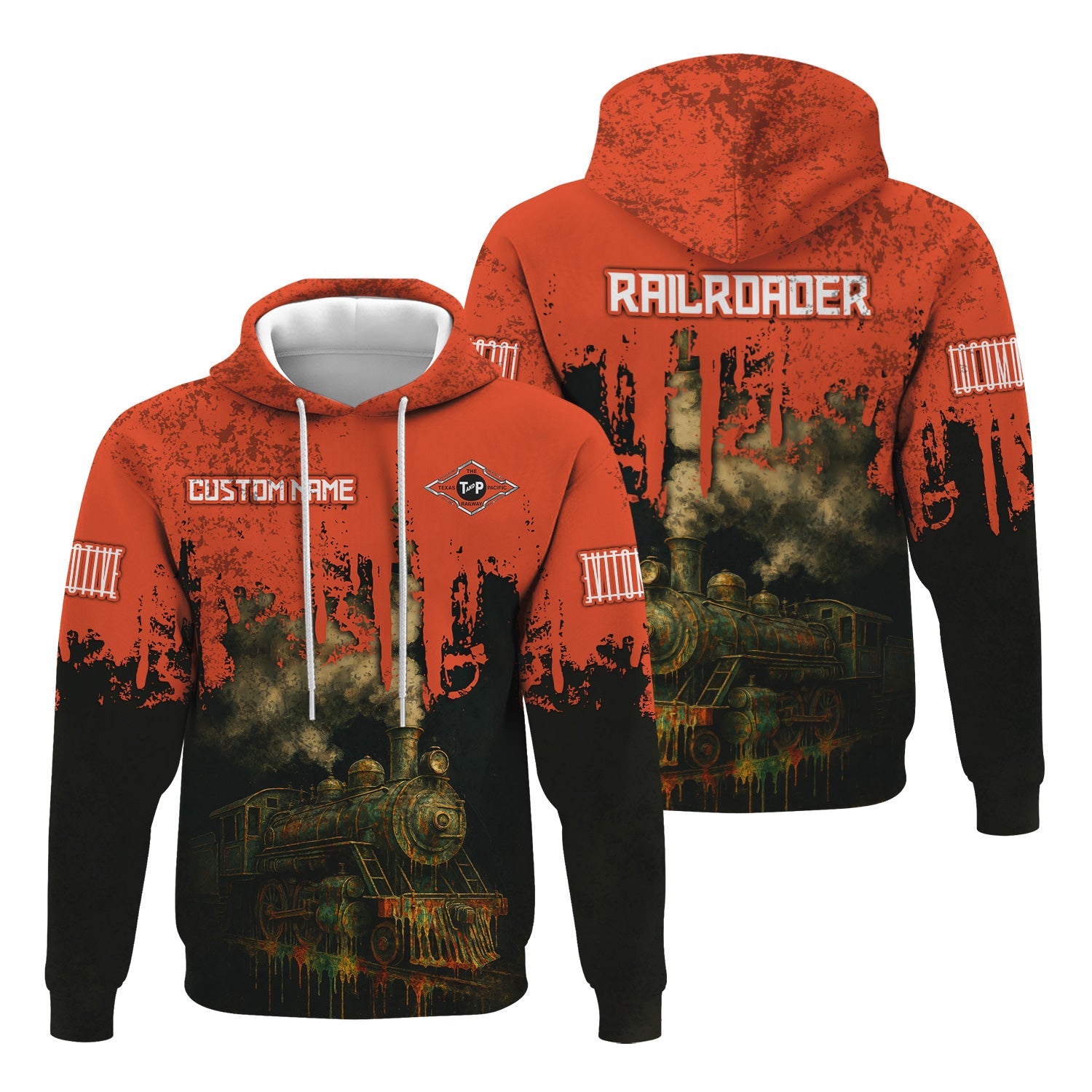 Railspirit Personalized Texas and Pacific Railway Hoodie Vintage Train Art Style Zip Up Hoodie For Locomotive Fans