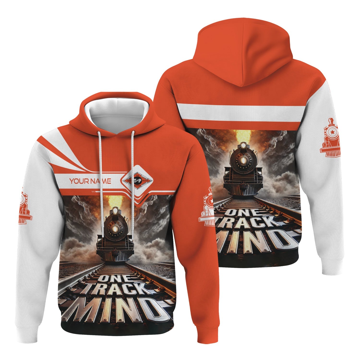 Railspirit Personalized Texas and Pacific Railway Hoodie One Track Mind Train Printed ZIp Up Hoodie
