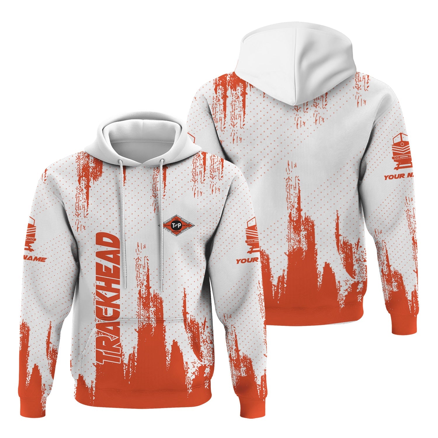Railspirit Personalized Texas and Pacific Railway Hoodie Paint Impact Design Train Zip Up Hoodie for Trackhead