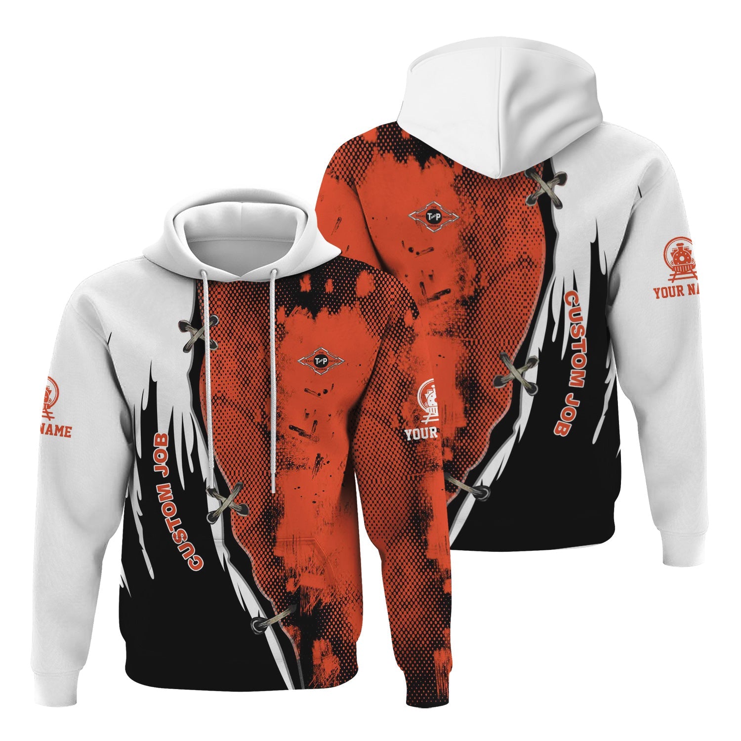 Railspirit Personalized Texas and Pacific Railway Hoodie Retro Stitches Design with Custom Position Train Zip Up Hoodie