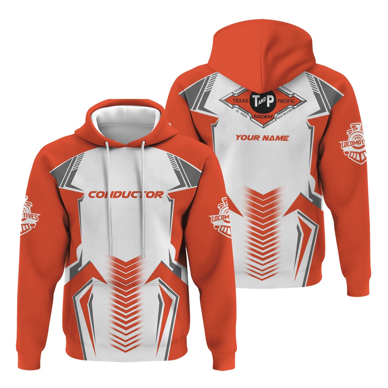 Railspirit Personalized Texas and Pacific Railway Hoodie Standout Style with Custom Position Train Zip Up Hoodie