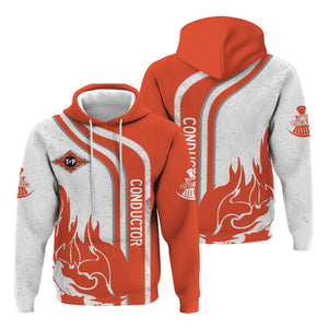 Railspirit Personalized Texas and Pacific Railway Hoodie Flame Design with Custom Job Position Train Zip Up Hoodie