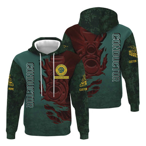 Railspirit Personalized Southern Railway U.S Hoodie Blazing Style with Custom Position SOU Train Zip Up Hoodie