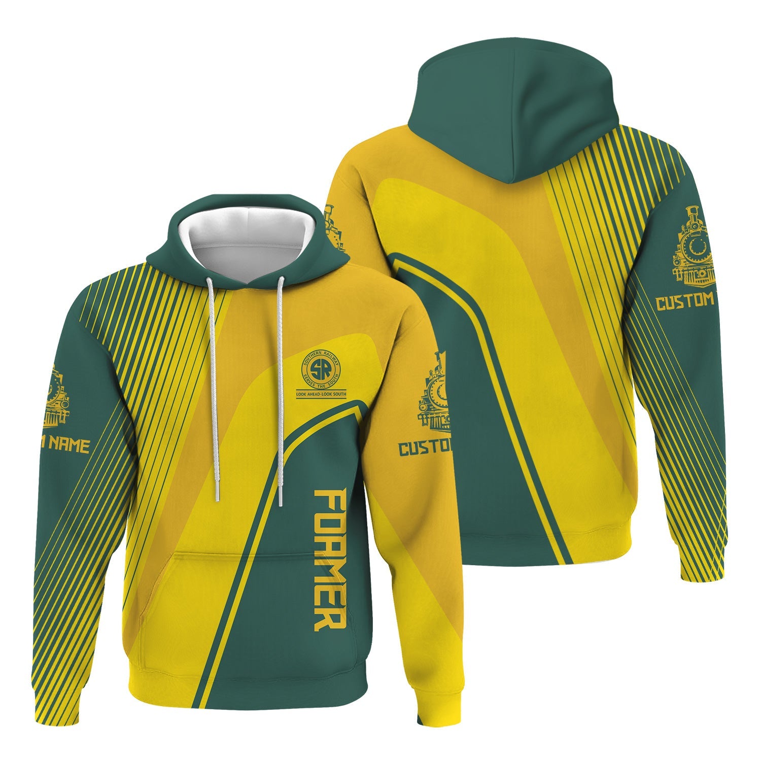 Railspirit Personalized Southern Railway U.S Hoodie Vibrant Striking Style SOU Zip Up Hoodie For Rail Enthusiasts