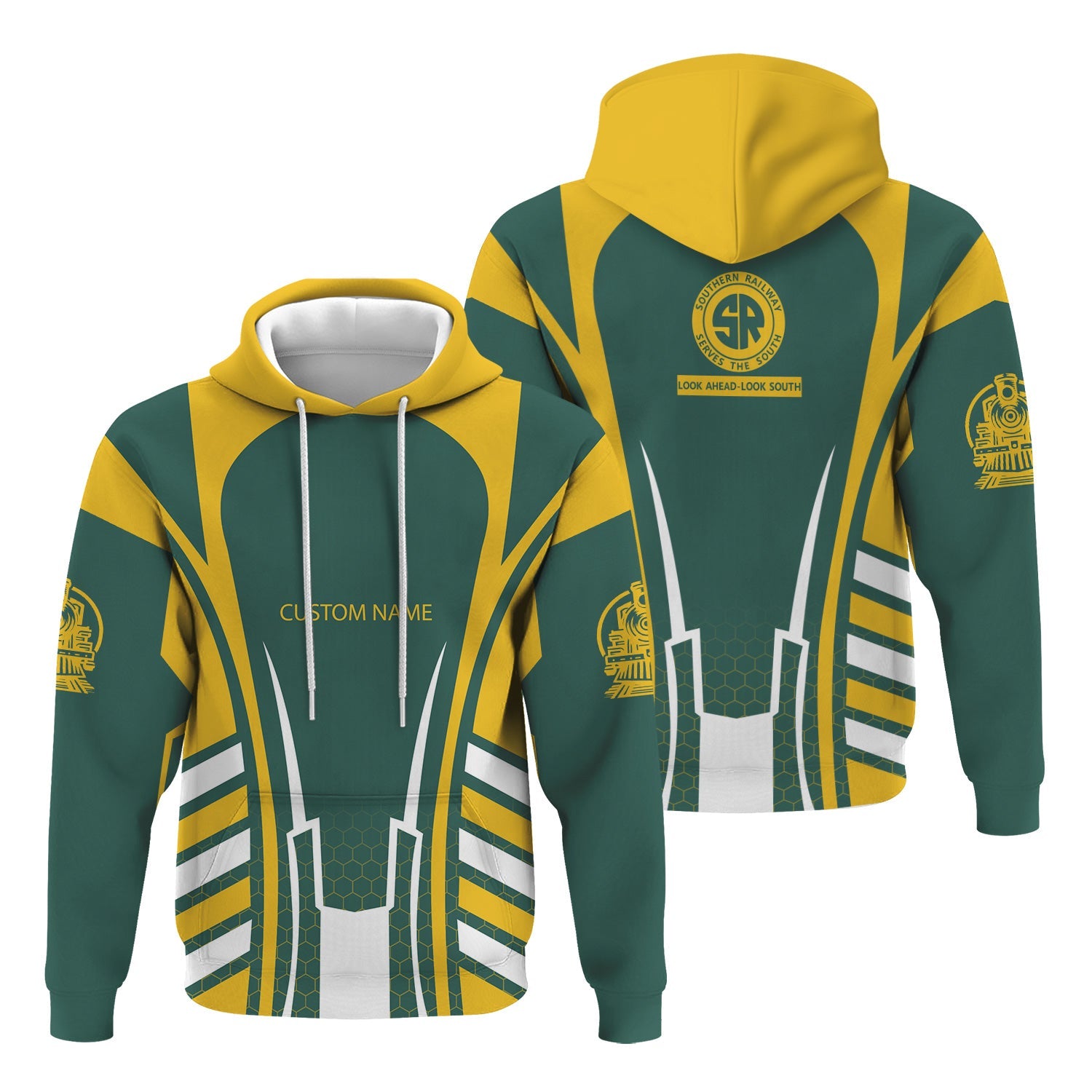 Railspirit Personalized Southern Railway U.S Hoodie Striped Railroad Style SOU Train Zip Up Hoodie All Over Print