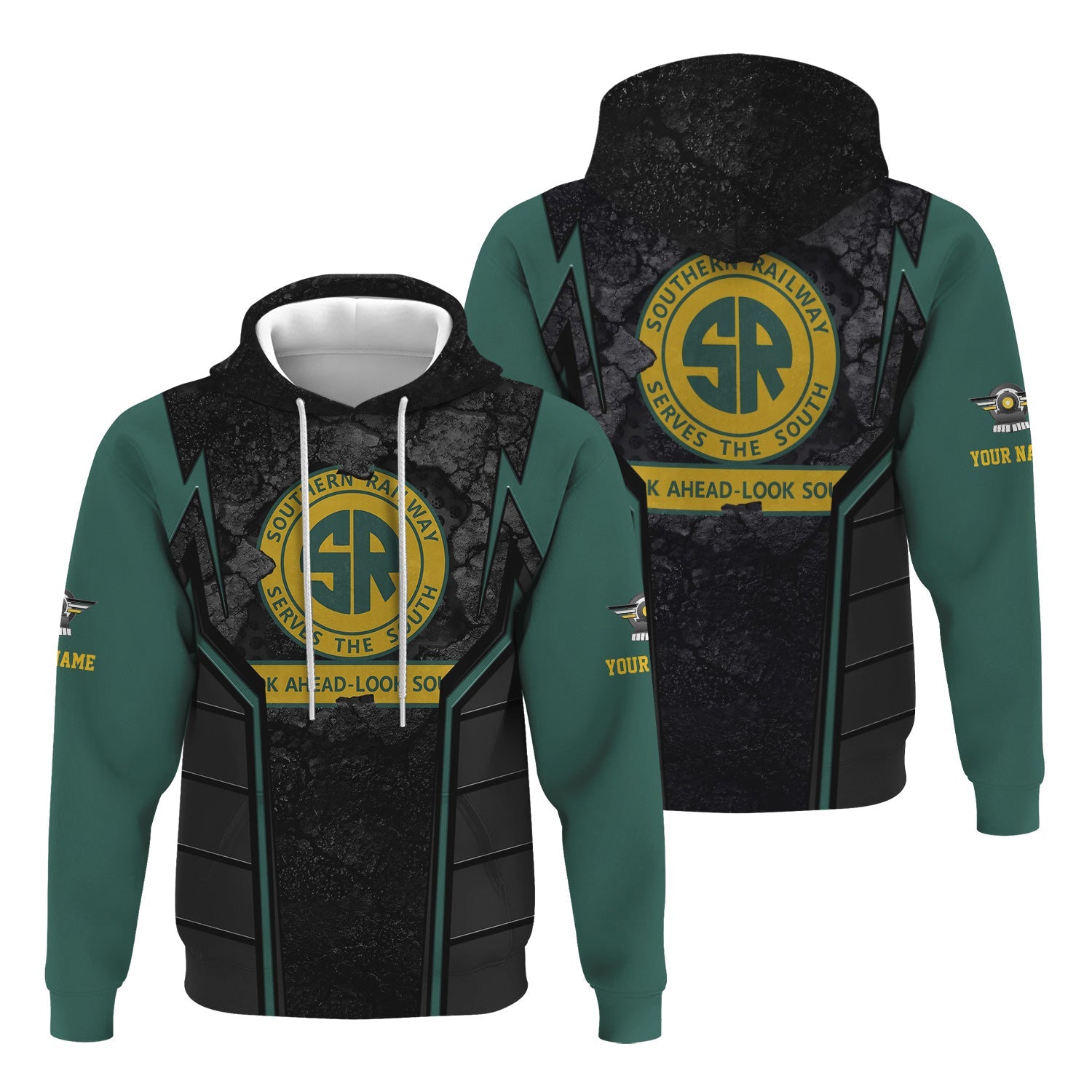 Railspirit Personalized Southern Railway U.S Hoodie Cracked Metal Design SOU Train Zip Up Hoodie for Rail Enthusiasts