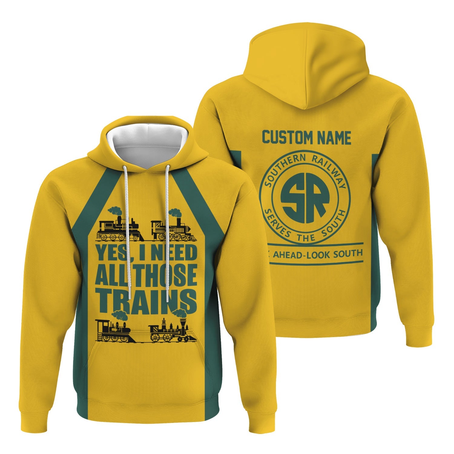 Railspirit Custom Name Southern Railway U.S Hoodie Yes I Need All Those Train SOU Printed Zip Hoodie