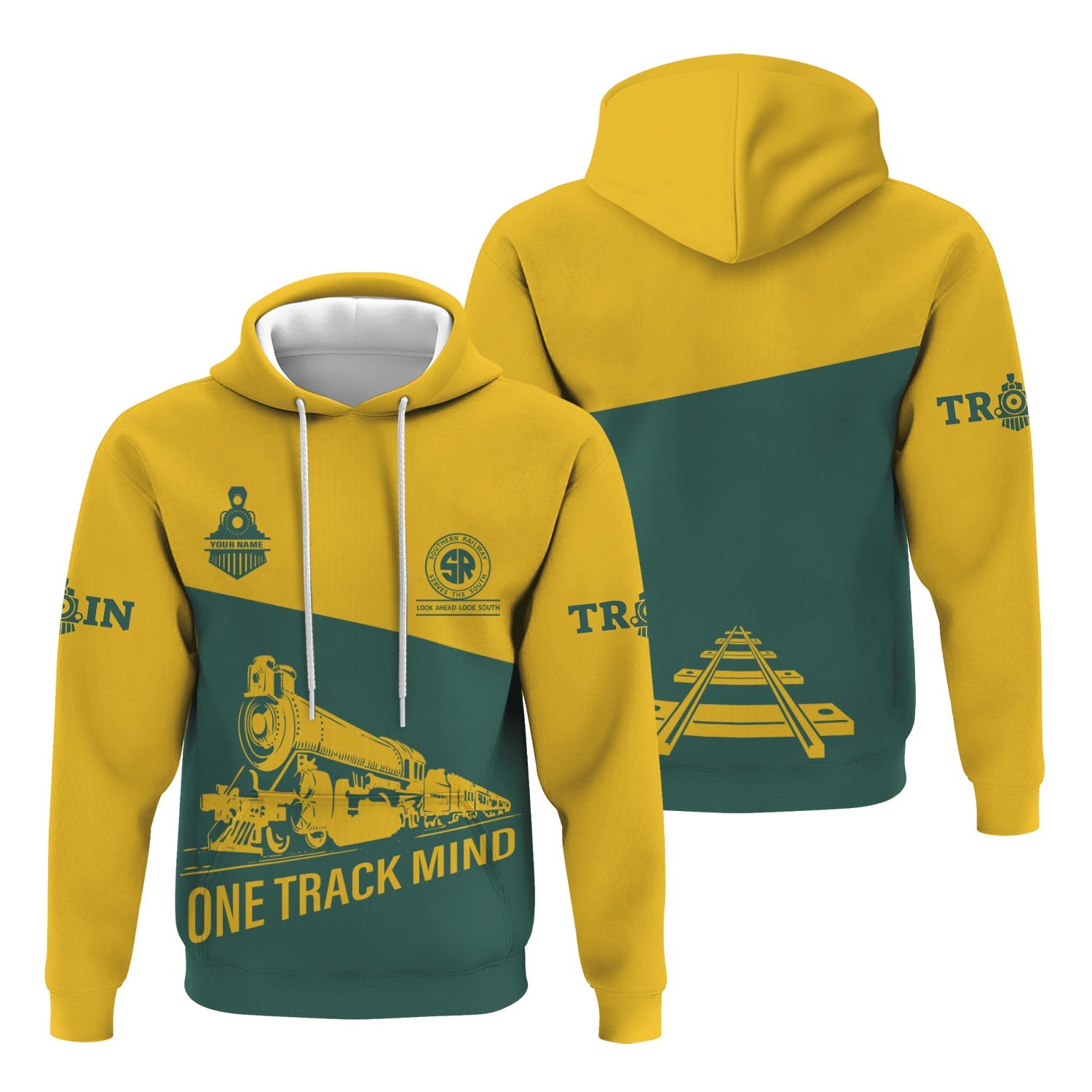 Railspirit Custom Name Southern Railway U.S Hoodie One Track Mind SOU Printed Zip Hoodie