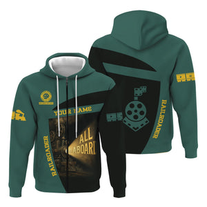 Railspirit Personalized Southern Railway U.S Hoodie All Aboard Steam Train Movie Projector Style SOU Zip Up Hoodie