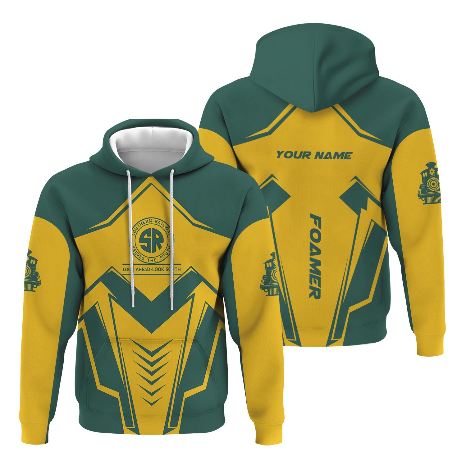 Railspirit Personalized Southern Railway U.S Hoodie Railway Trainspotter Style SOU Zip Up Hoodie Gift Idea For Foamers