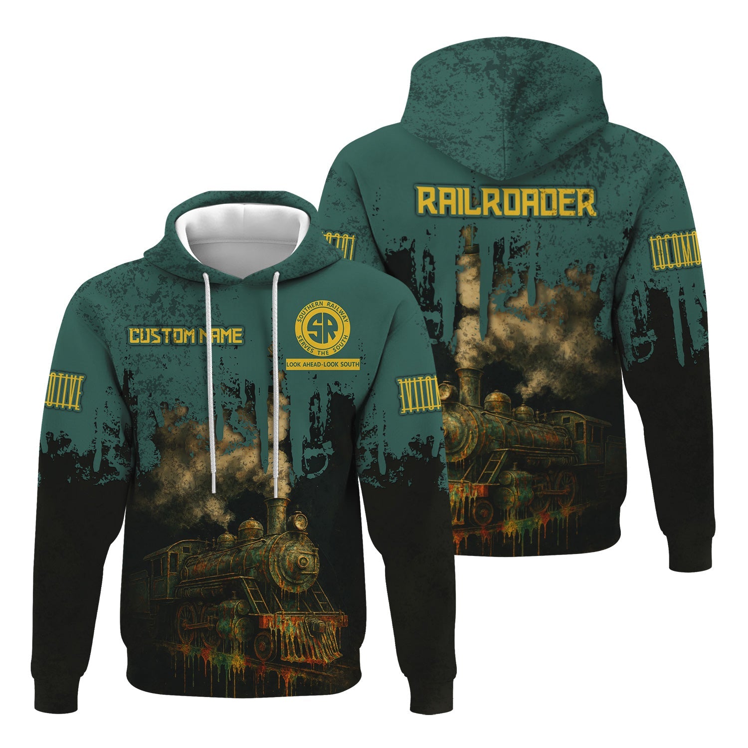 Railspirit Personalized Southern Railway U.S Hoodie Vintage Train Art Style SOU Zip Up Hoodie For Locomotive Fans