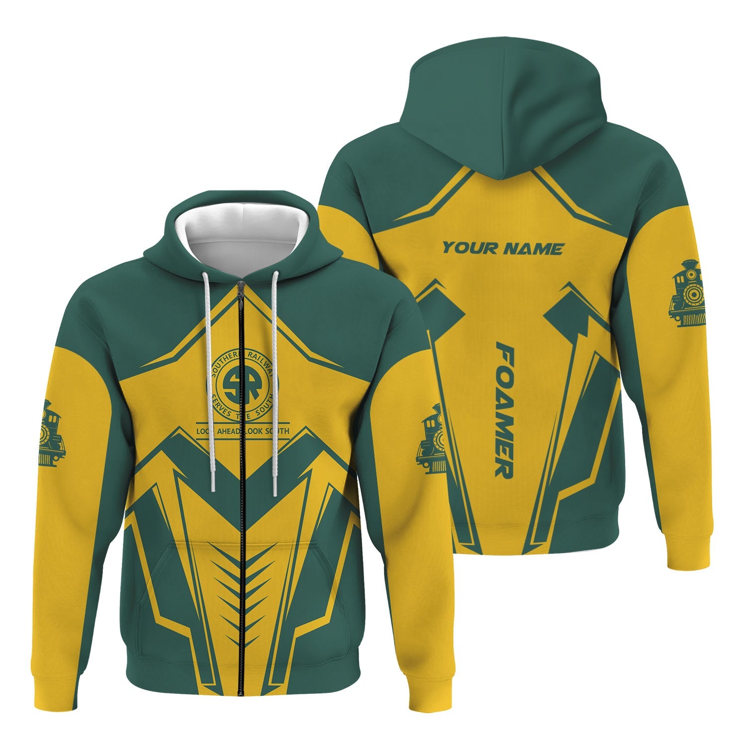 Railspirit Personalized Southern Railway U.S Hoodie Railway Trainspotter Style SOU Zip Up Hoodie Gift Idea For Foamers