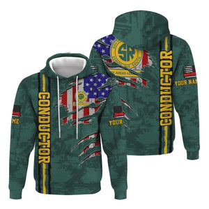 Railspirit Personalized Southern Railway U.S Hoodie USA Flag Claw Art with Custom Job SOU Train Zip Up Hoodie