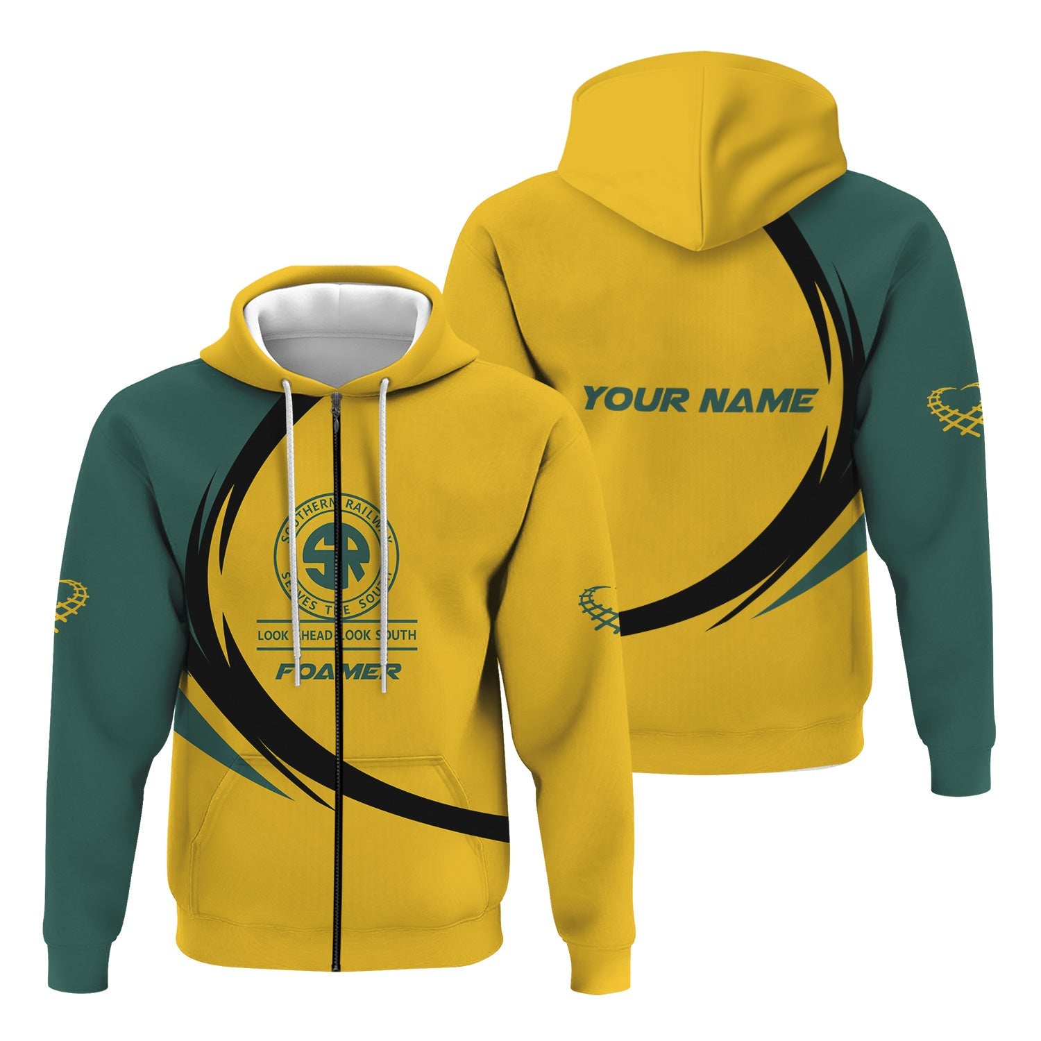 Railspirit Personalized Southern Railway U.S Hoodie Unique Graphic Style SOU Zip Up Hoodie For Train Enthusiasts