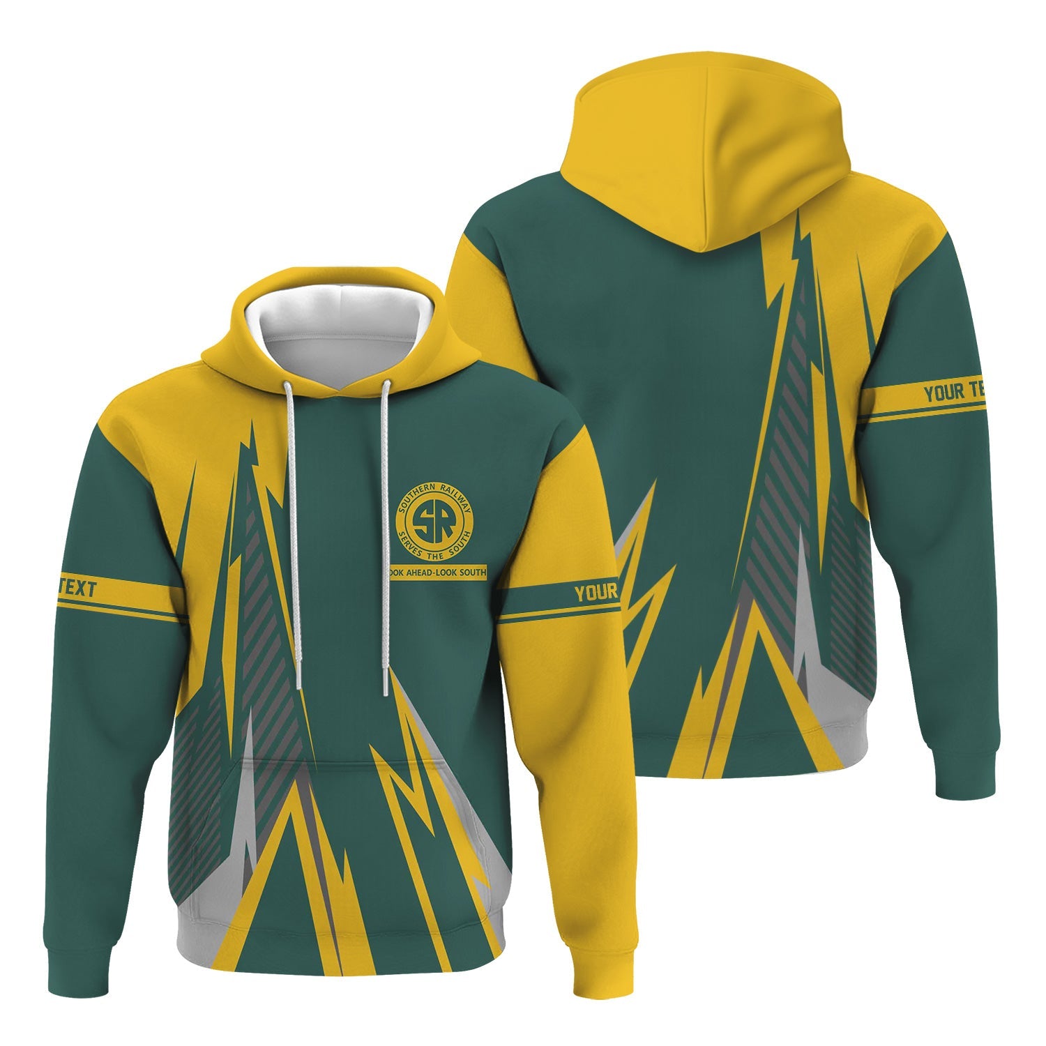 Railspirit Personalized Southern Railway U.S Hoodie Lightning-Inspired Railway Style SOU Zip Up Hoodie For Train Lovers