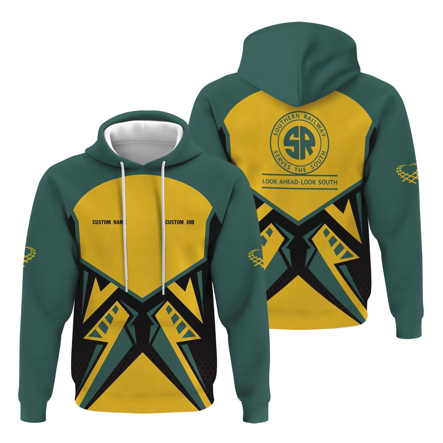 Railspirit Personalized Southern Railway U.S Hoodie Vibriant Style with Custom Position SOU Train Zip Up Hoodie