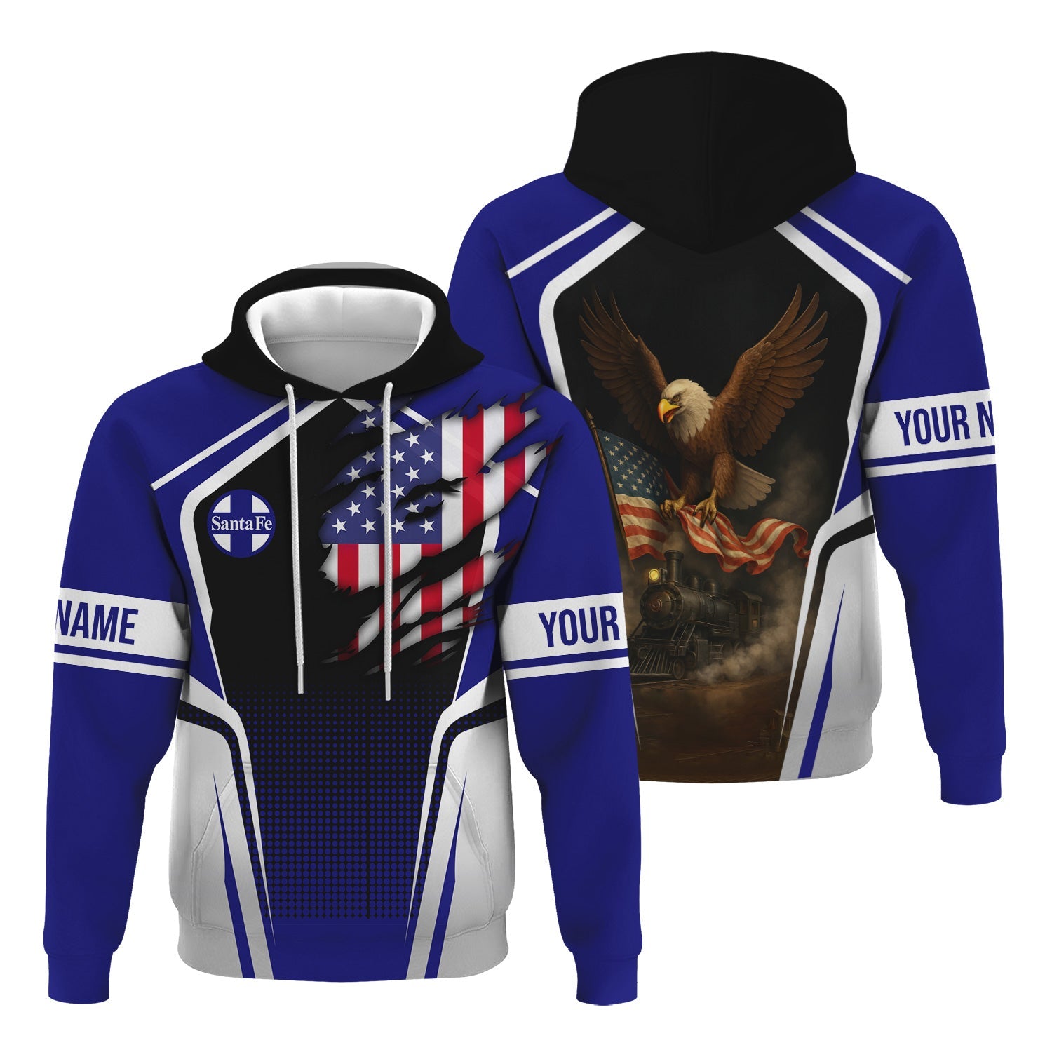 Railspirit Personalized Santa Fe Railway Hoodie American Eagle Vintage Train Atchison, Topeka and Santa Fe Railway Zip Up Hoodie