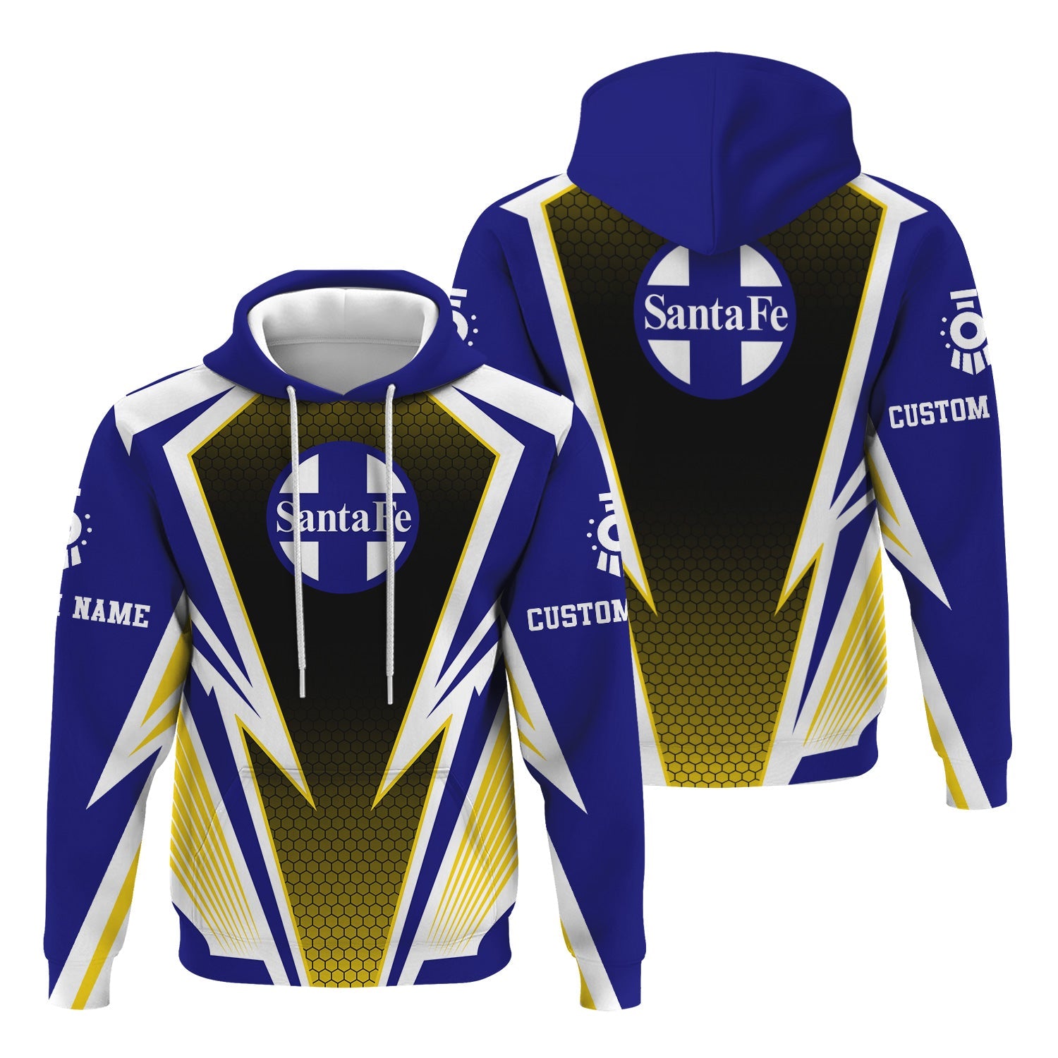 Railspirit Personalized Santa Fe Railway Hoodie Lightning Graphic Style Atchison, Topeka and Santa Fe Railway Zip Up Hoodie Gift Idea For Train Lover