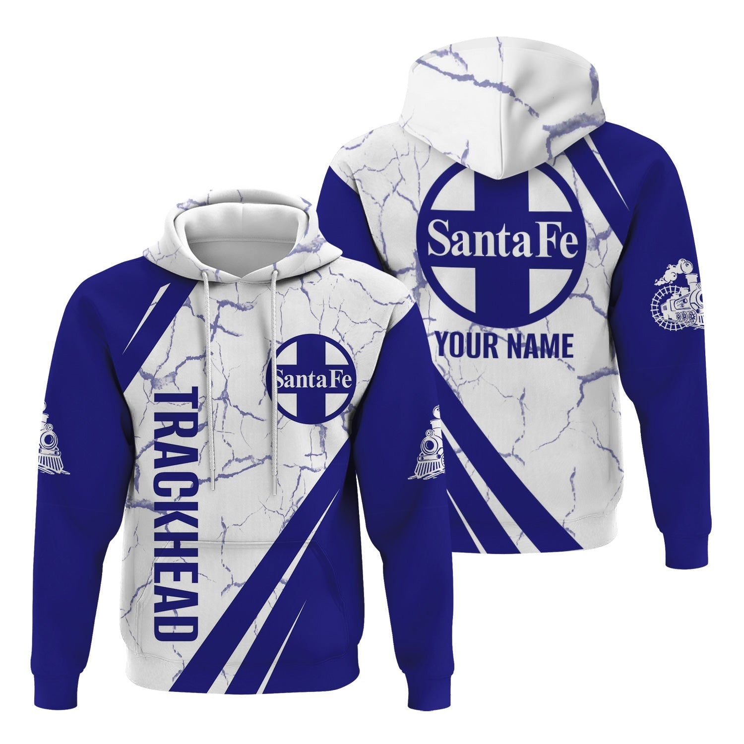 Railspirit Personalized Santa Fe Railway Hoodie Crackle Texture Style Atchison, Topeka and Santa Fe Railway Train Zip Up Hoodie For Trackhead