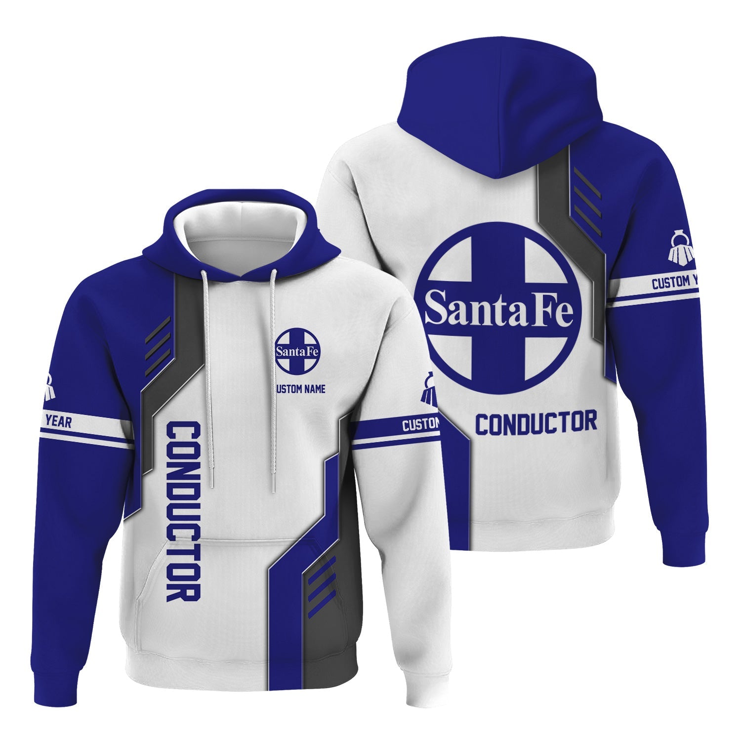 Railspirit Personalized Santa Fe ATSF Railway Hoodie Unique Railway Style with Custom Job Atchison, Topeka and Santa Fe Train Zip Up Hoodie