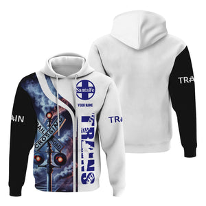 Railspirit Custom Name Santa Fe Railway Hoodie Railroad Crossing Sign Atchison, Topeka and Santa Fe Railway Printed Zip Hoodie