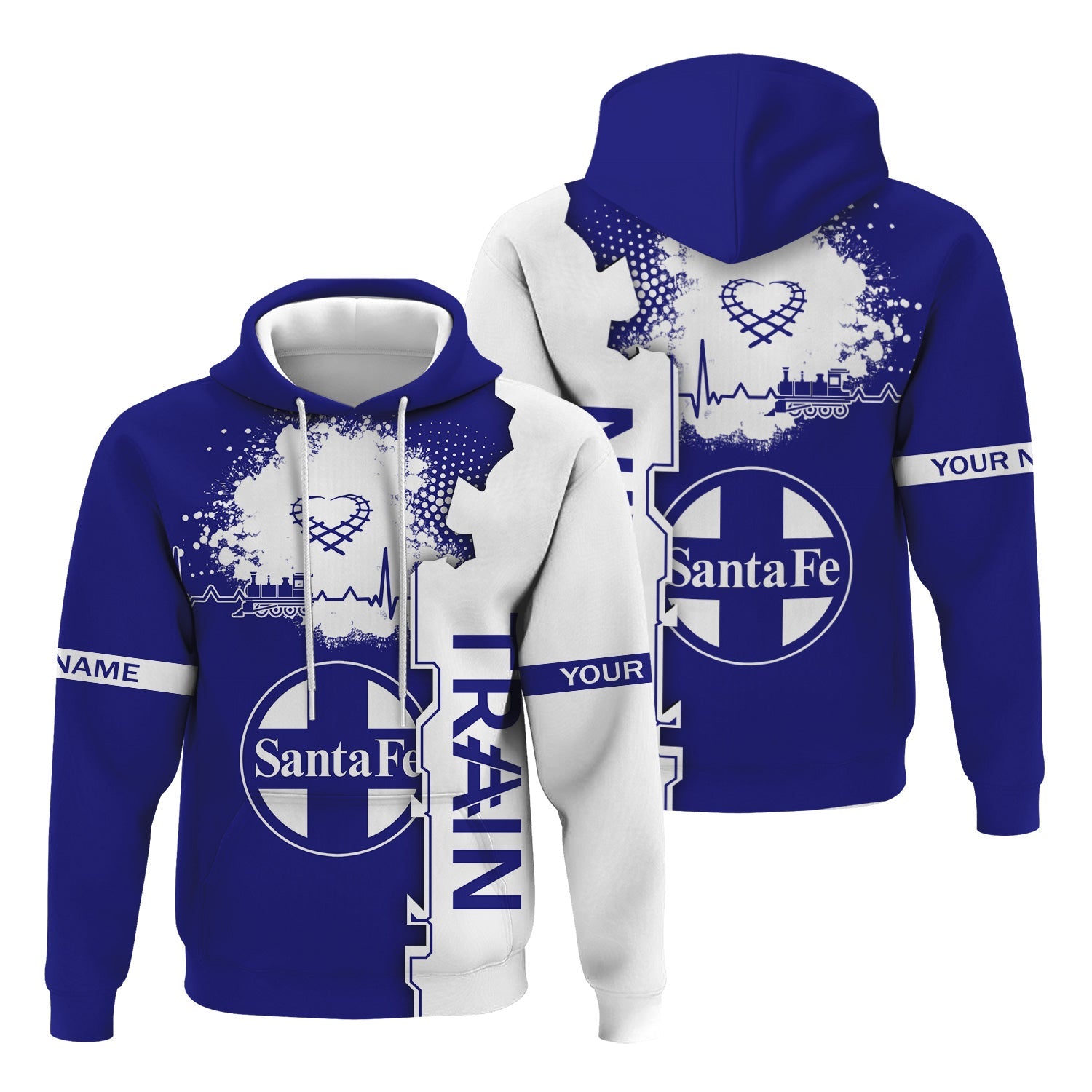 Railspirit Personalized Santa Fe Railway Hoodie Engine Heartbeat and Track Love Style Atchison, Topeka and Santa Fe Railway Zip Up Hoodie