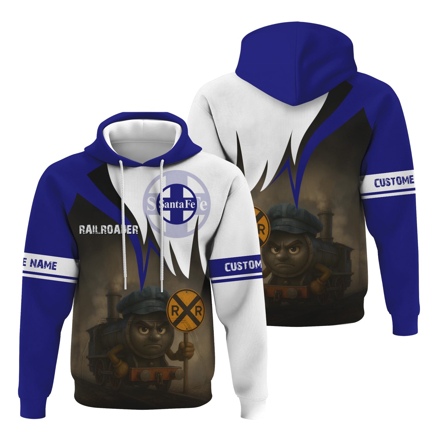 Railspirit Personalized Santa Fe Railway Hoodie Angry Train Atchison, Topeka and Santa Fe Railway Hoodie Gift Idea For Train Lover