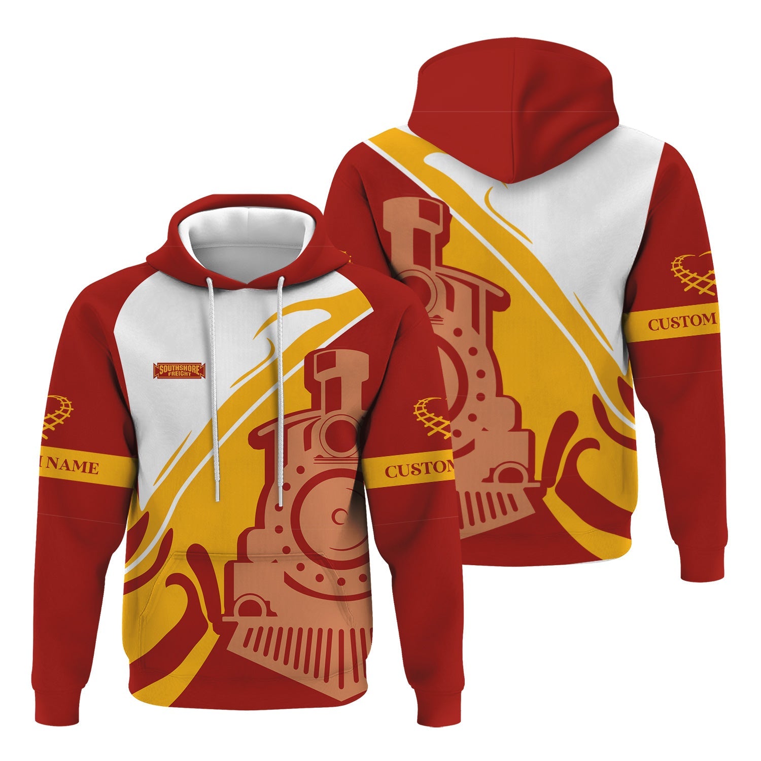 Railspirit Personalized Chicago South Shore and South Bend Railroad Hoodie Flame-Inspired Style Zip Up Hoodie Gift Idea For Train Lovers