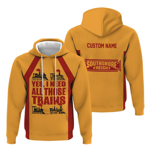 Railspirit Custom Name Chicago South Shore and South Bend Railroad Hoodie Yes I Need All Those Train Printed Zip Hoodie