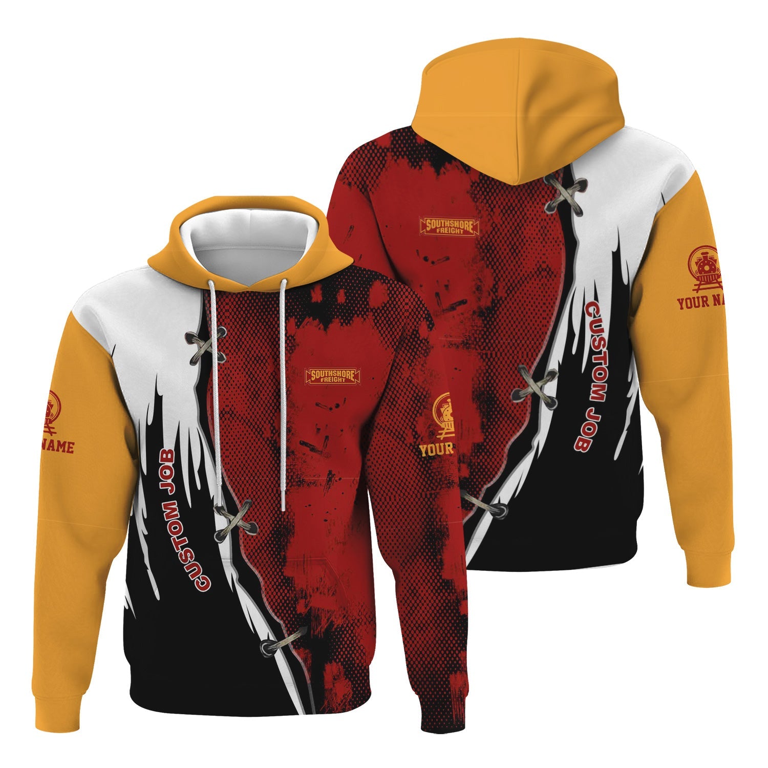 Railspirit Personalized Chicago South Shore and South Bend Railroad Hoodie Retro Stitches Design with Custom Position Train Zip Up Hoodie