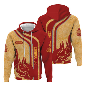 Railspirit Personalized Chicago South Shore and South Bend Railroad Hoodie Flame Design with Custom Job Position Train Zip Up Hoodie