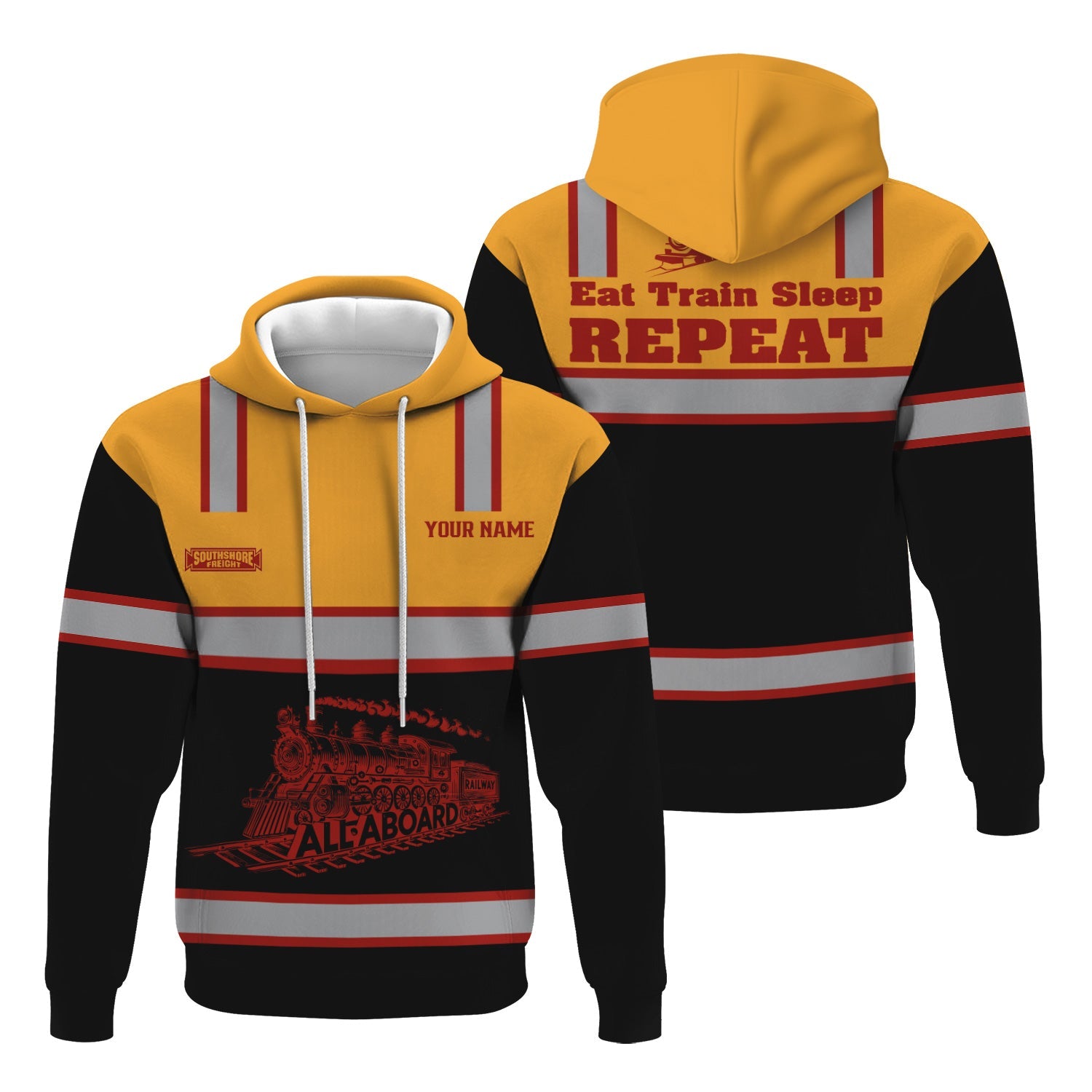 Railspirit Custom Name Chicago South Shore and South Bend Railroad Hoodie Eat Train Sleep Repeat Printed Train Zip Hoodie