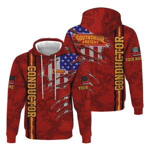 Railspirit Personalized Chicago South Shore and South Bend Railroad Hoodie USA Flag Claw Art with Custom Job Train Zip Up Hoodie