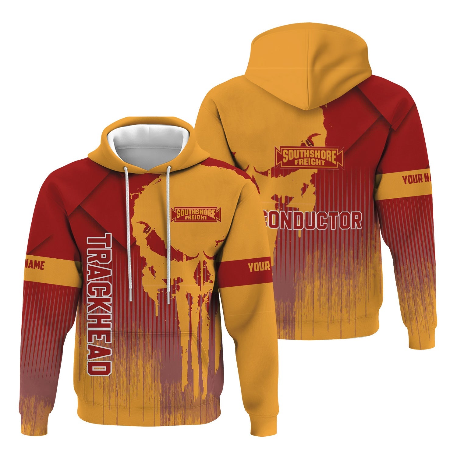 Railspirit Personalized Chicago South Shore and South Bend Railroad Hoodie Skull Design with Custom Job Train Zip Up Hoodie for Trackhead Crew