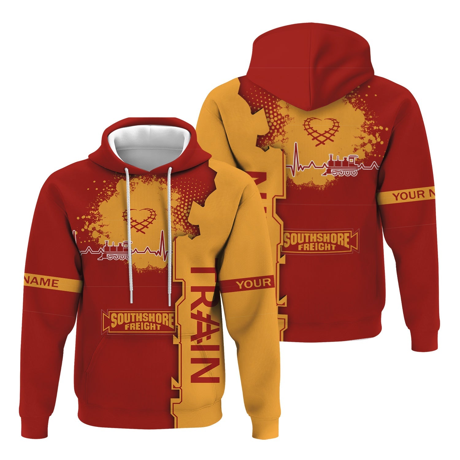 Railspirit Personalized Chicago South Shore and South Bend Railroad Hoodie Engine Heartbeat and Track Love Style Zip Up Hoodie
